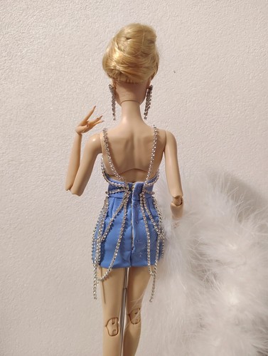 1:6 White or Blue Rhinestone Miniature Doll Dress with Shawl mini Doll Outfit - Picture 4 of 9