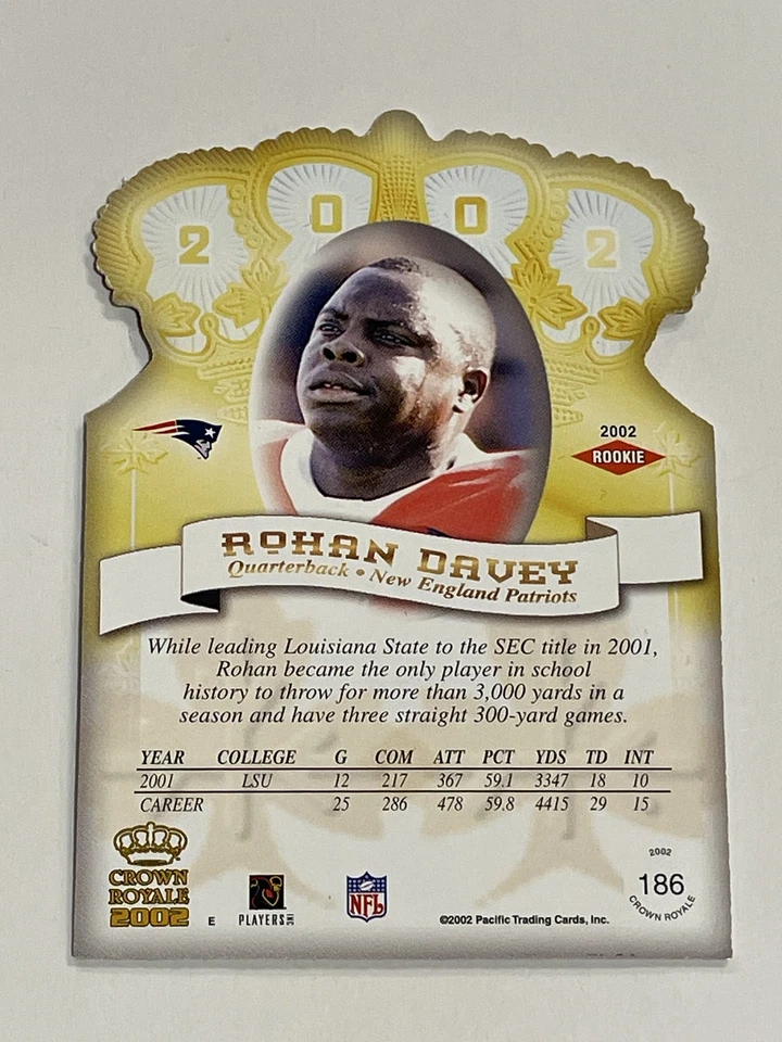 2002 Pacific Crown Royale Football #186 - Rohan Davey RC - New England Patriots - Image 2 of 2