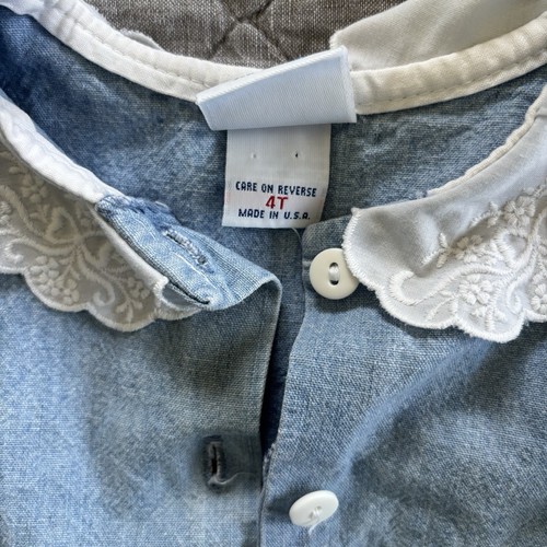 Vintage Oshkosh Denim Bubble Jumpsuit Romper 4T Peterpan Collar Pockets USA 90s - Picture 14 of 24