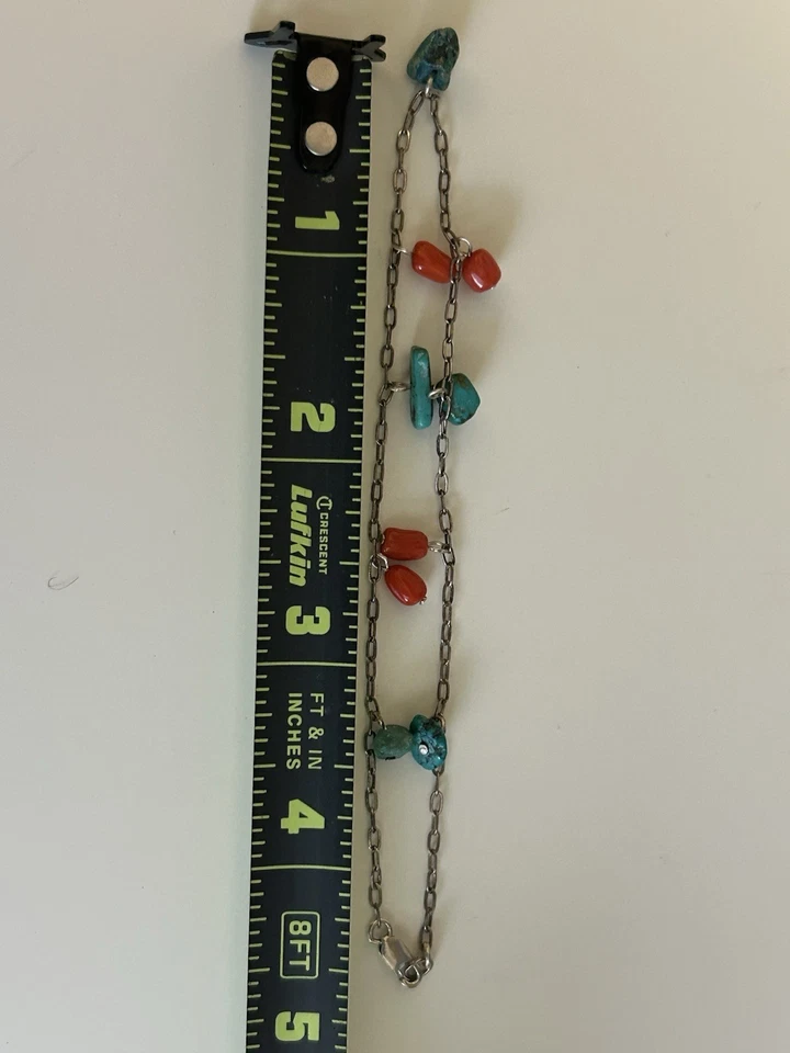Sterling Silver Anklet South Western Style Turquoise And Coral - Image 2 of 4