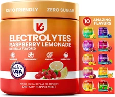 Sugar-Free Raspberry Lemonade Electrolyte Powder – 50 Servings, Keto & Vegan