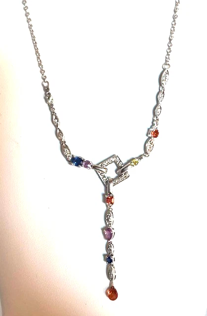 COLLAR DIAMANTE Y ZAFIRO MULTICOLOR ORO BLANCO 14K Foto 3 de 4