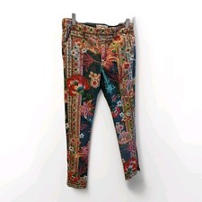 Johnny Was Size 2 Multi Color Rich Florals Skinny Pants 97 Cotton 3 Spandex