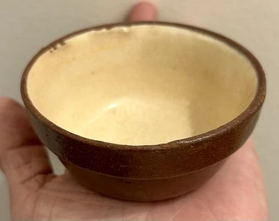 Antique Redware Primitive Pottery Glazed Miniature 3-3/4”Bowl Salesman’s Sample? - Image 1 of 4