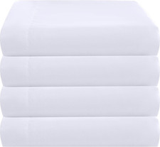 Full Flat Sheet Only 4 Pack, Durable White Top Bed Sheets Hypoallergenic Soft Br