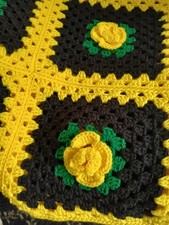 VTG Crochet Yellow Flower  Afghan Throw Squar...