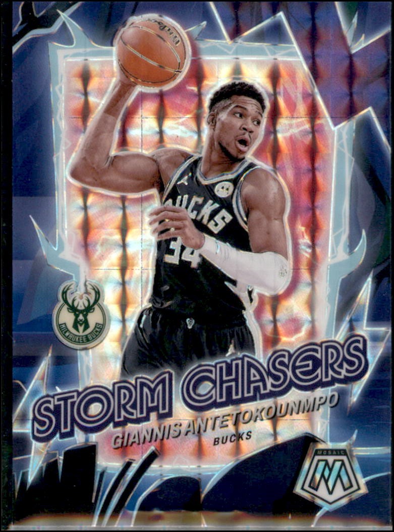2023-24 Panini Mosaic #12 Giannis Antetokounmpo Storm Chasers Pink Reactive SP