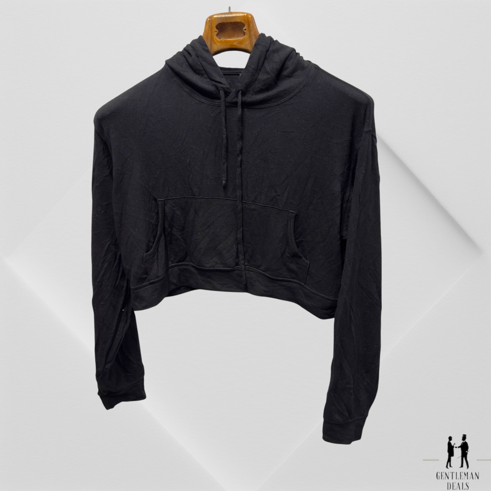 Bleusalt - Black Crop hoodie Neck Long Sleeve Sweatshirt - Oversized S 1