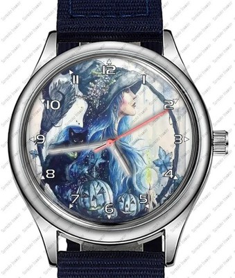 Kürbis Hexe und die Halloween einzigartige Unisex schöne Armbanduhr UK SCHNELL