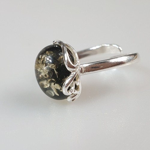 Pequeño anillo de plata 925 con ámbar báltico verde auténtico para niñas... - Imagen 1 de 8