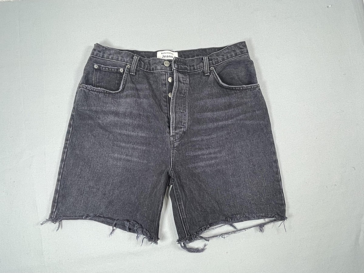 Reformation Allie Jean Shorts Womens 31 Gray Denim Cut Off Raw Hem USA High Rise