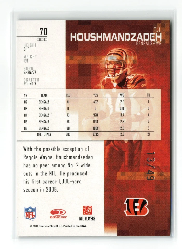 2007 LEAF ROOKIES STARS T.J. HOUSHMANDZADEH #70 EMERALD /49 BENGALS READ - Image 2 of 2