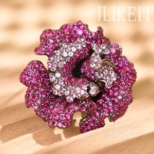 Authentic Luxury 925 Silver Gold Plated Rose Brooch Paved with Pink CZ