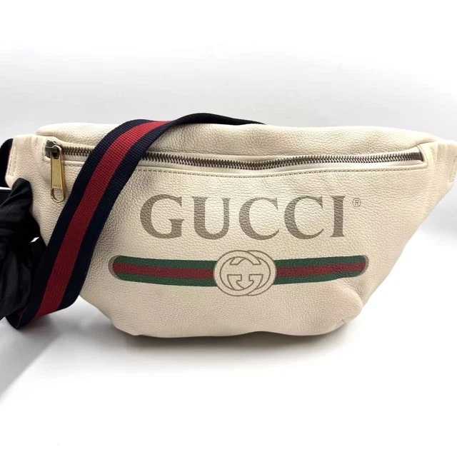 11.05 029 Gucci Gucci Print Grained White Belt Bag
