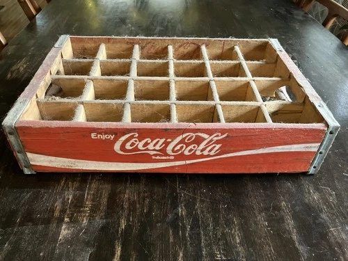 Coca-Cola Vintage Wooden Coke Soda Pop Crate Carrier Case Red