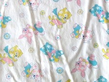 VTG 26X49 PINK BLUE YELLOW BEARS BUNNIES COTTON FABRIC BABY CRIB SHEET
