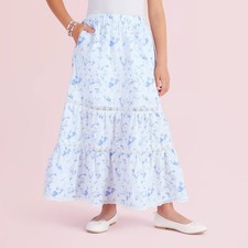 Girls' Isla Everblooming Rosettes Tiered Maxi Skirt - LoveShackFancy Blue 14