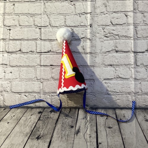 Mickey Mouse First Birthday Party Hat Custom Handmade Red White Blue 1st Bday