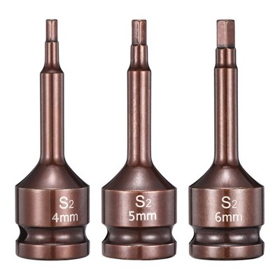 Für 3x 1/2'' Antrieb Schlag-Hex-Bit-Steck 4+5+6mm S2 Stahl 3'' Sechskant