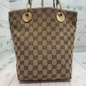 Sac fourre tout Gucci motif GG toile cuir marron beige utilisé en douceur authentique JAPON