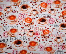 Robert Kaufman Fabric By Half-Yard Coffee Time Cups Cream Metro Cafe Cotton BH