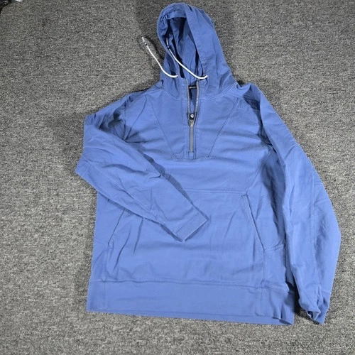 B.DRADDY Hoodie Mens Medium Blue 1/4 Zip Cotton Jersey Pullover Kangaroo Pocket - product listing photo