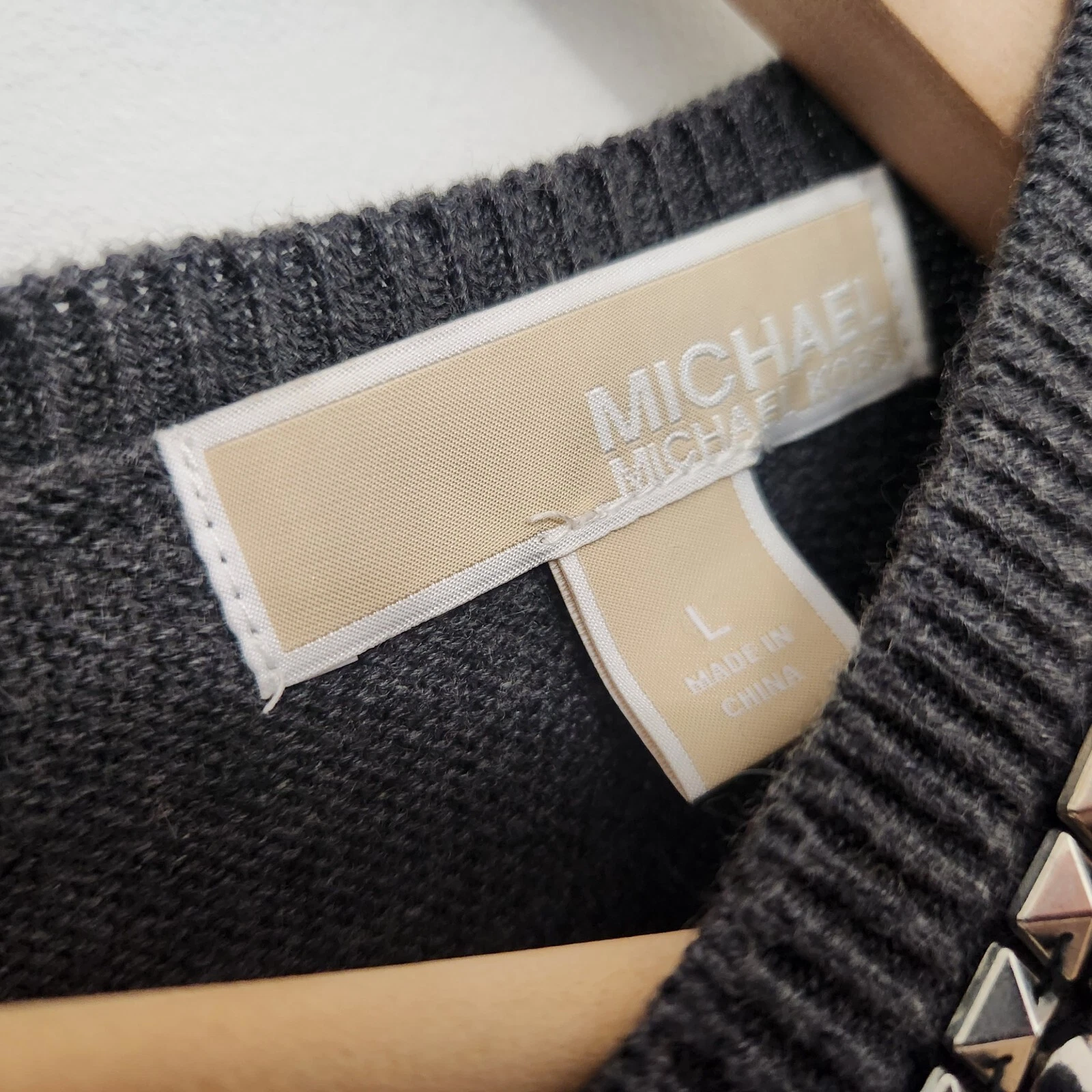 Abito corto maglione MICHAEL KORS donna grigio girocollo scollo a punta taglia L