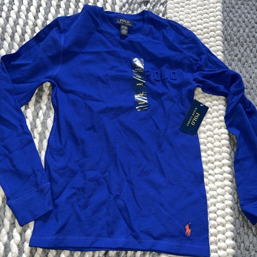 NWT Polo Ralph Lauren Polo Loungewear Embossed Thermal Sleep shirt Blue Sz S $60