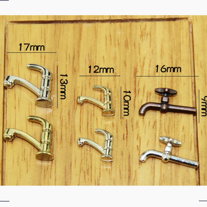 4PC 1:12 Scale Dolls House Miniatures Lot Sink Faucet Metal Furniture Accessory - Image 2 of 4