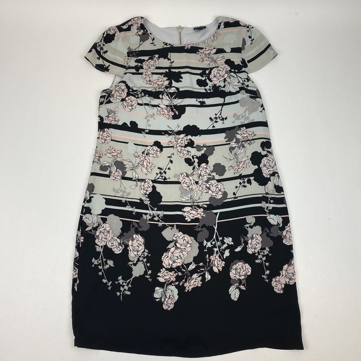 Tokito Size 10 Black Cream Floral Dress Zip Back Short Sleeve Tokito Size 10 Black Cream Floral Dress Zip Back Short Sleeve