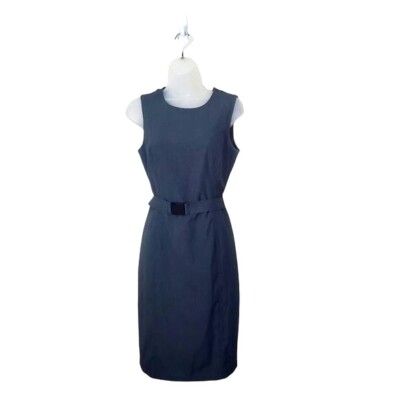 VICKY TIEL Womens Dress 4 Shift Belt Gray Lined Sleeveless Knee Lined Academia