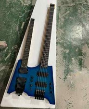 Headless Double Neck 6+5 Strings Blue Electric Guitar and Bass Flame Maple Top
