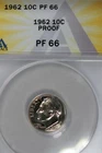 1962  .10   ANACS  PF 66   PROOF   Roosevelt Dime, Roosevelt Head 10C