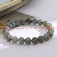 Natural Labradorite Stone Bracelet 8mm Gray Crystal Stretch Bracelet Handmade