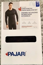Pajar Black Super Stretch Fleece Pants & Long Sleeve Shirt Baselayer Set Sz M