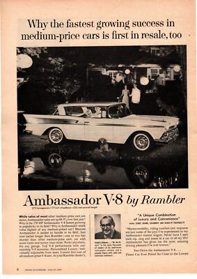 1960 AMC Ambassador 2-Door By Rambler 270 HP V-8 Engine Cedric Adams Print Ad