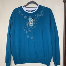 Vintage Morning Sun Sweatshirt Size Large Sparking Snowflakes Embroidered Birds