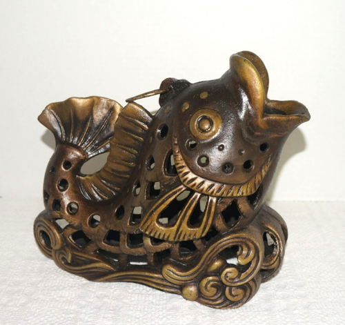 Cast Iron Fish Votive Tealight Candleholder Lantern Garden Art Innovation J99R - Picture 8 of 13