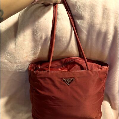 PRADA Burgundy Nylon Tote Shoulder Bag Purse | eBay