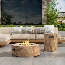 Outdoor Fire Pit Set with Brown Wood-Patterned 30,000 BTU Includes Tank Holder