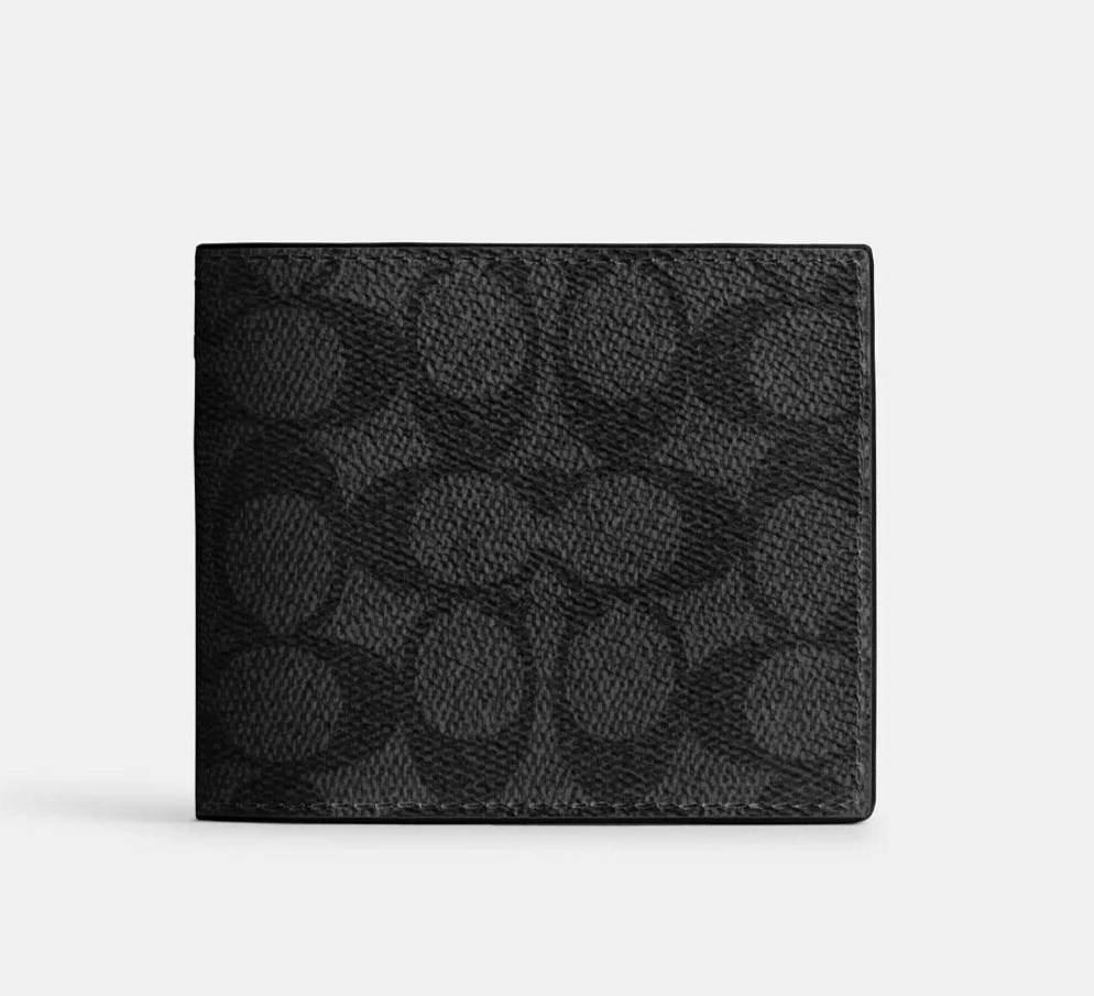 Coach Men's Charcoal/Black Signature Coated Canvas ID Billfold