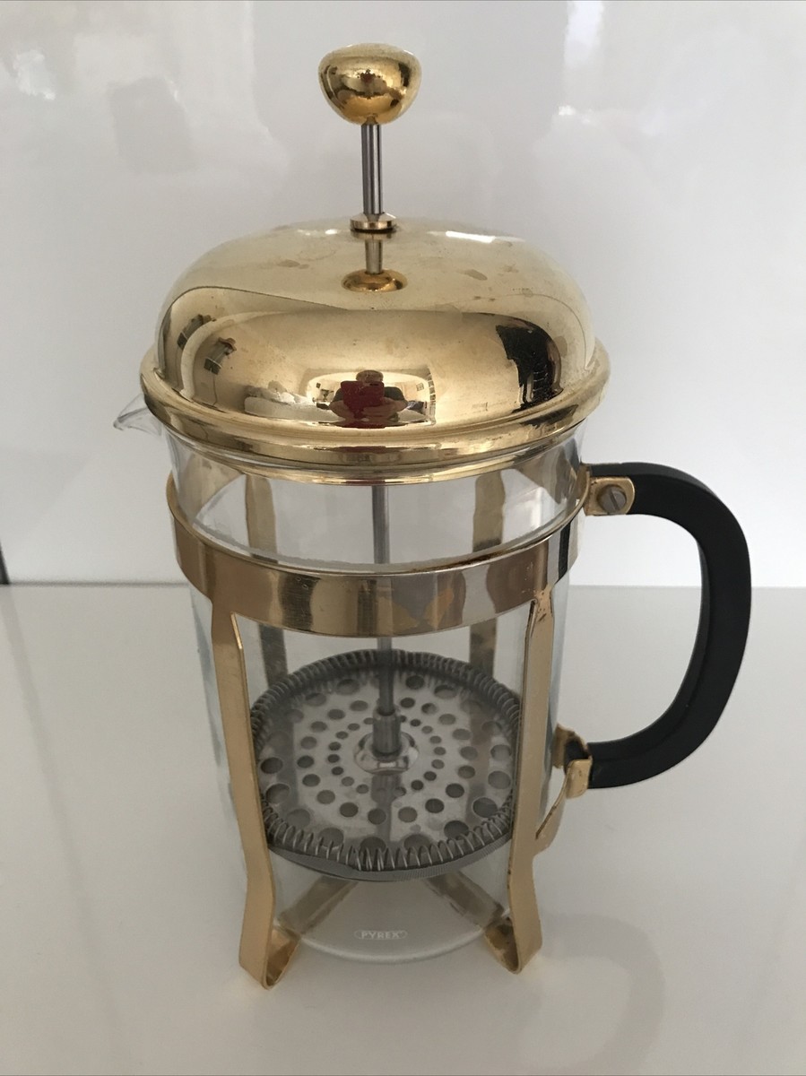 Pyrex Gold Coloured Clear Glass Large Coffee Maker Cafetiere ,Jug#10