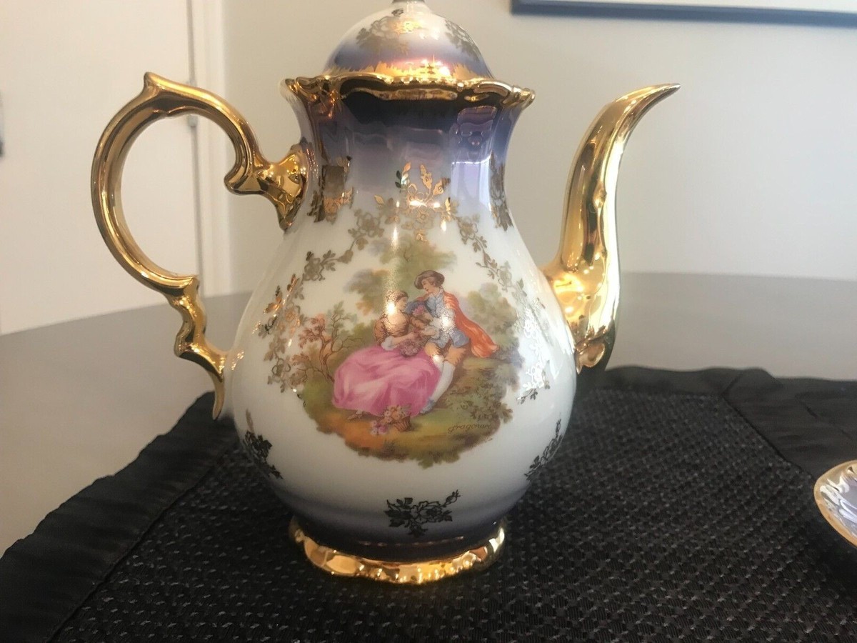 kunst palette regnitzlosauドイツ製アンティークセット Kunst Palette Regnitzlosau 22k Gold Hand painted 15 Piece Tea Set