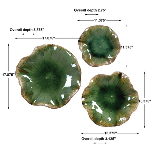 UTTERMOST 4247 ABELLA FLOWERS GLAZED FOREST GREEN CERAMIC WALL DECOR SET OF 3 - Picture 3 of 6