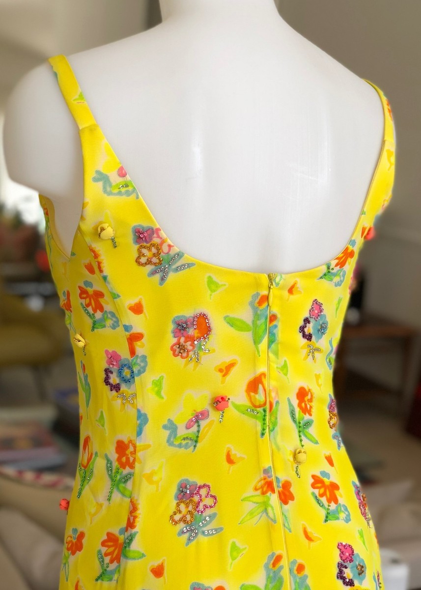 GIANNI VERSACE yellow beaded silk chiffon mini dress size 40 from