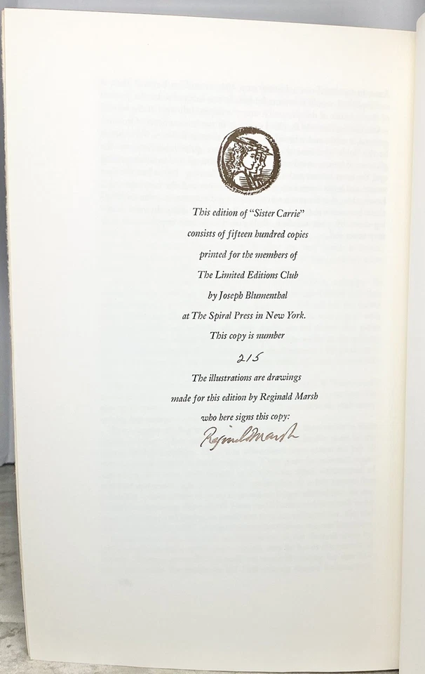 Sister Carrie by T. Dreiser; 1939 Vintage ARTIST-SIGNED Edition Limited to 1500 - Image 2 of 4