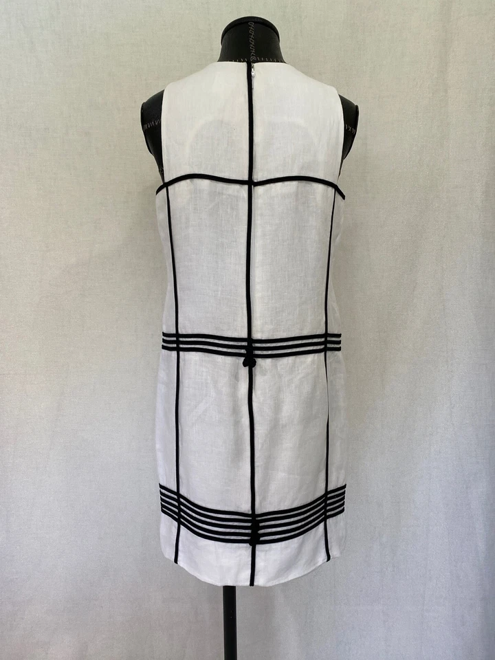 Sexy Elegante Vestido Chado Ralph Rucci Alta Cutura Blanco Negro Lino Talla 8 Busto 36" Foto 2 de 4