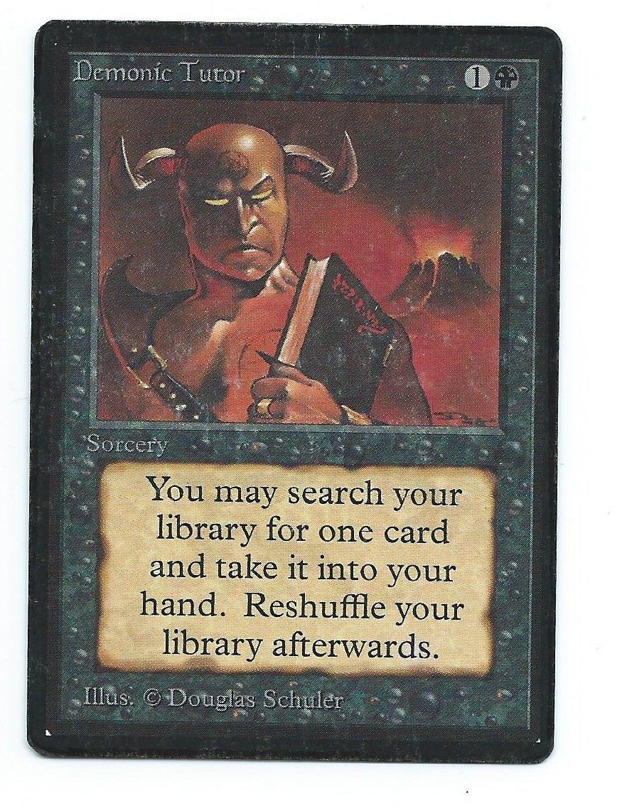 Magic MTG Beta Demonic Tutor HP Poor Inked Played Gathering www_MoxBeta_com