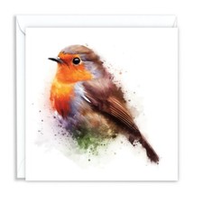 BRITISH ROBIN WATERCOLOUR SPLASH EFFECT ARTISTIC BLANK GREETING CARD