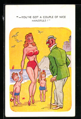 Postcard older gentleman makes an ambiguous compliment nude 